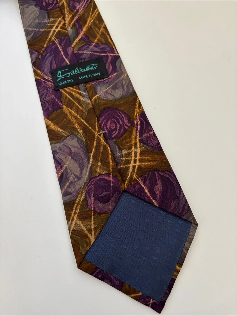 Vintage Galimberti Made In Italy Silk Neck Tie Brown Purple Abstract
